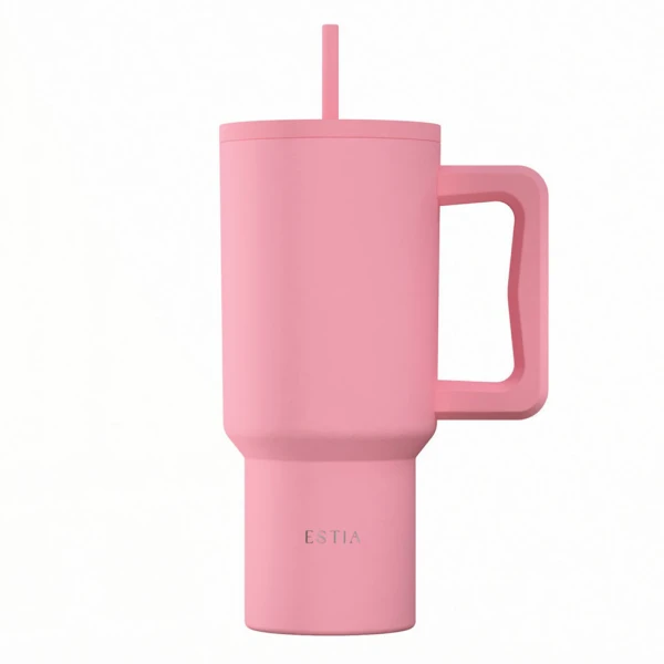 ESTIA HOME ART ΘΕΡΜΟΣ STRAW TUMBLER XL 900ml - ROSE