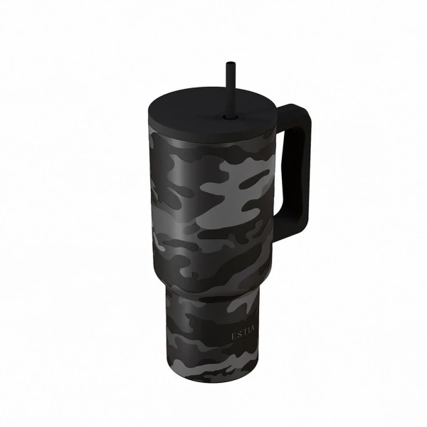 ESTIA HOME ART ΘΕΡΜΟΣ STRAW TUMBLER XL 900ml - DARK CAMO