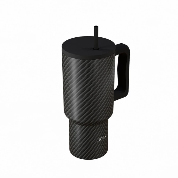 ESTIA HOME ART ΘΕΡΜΟΣ STRAW TUMBLER XL 900ml - CARBON FIBER