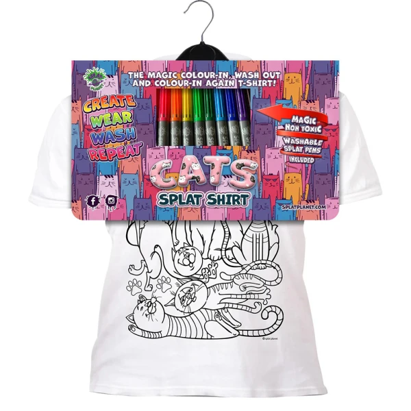SPLAT PLANET WASHABLE COLOURING T-SHIRT KITTY CATS WITH MARKERS (9-11 YEARS)