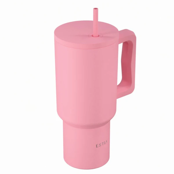 ESTIA HOME ART ΘΕΡΜΟΣ STRAW TUMBLER XL 900ml - ROSE