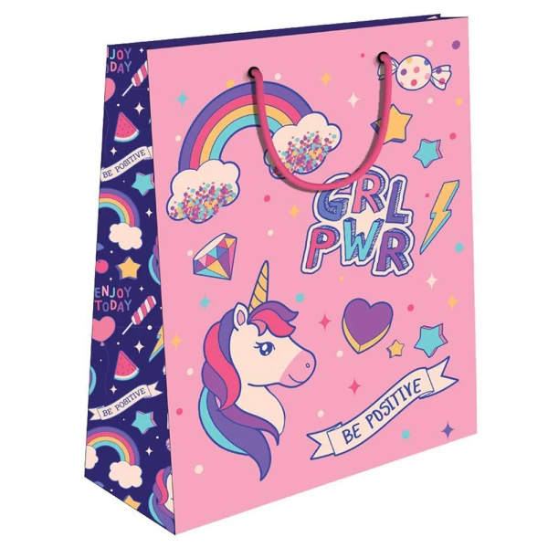 ΧΑΡΤΙΝΗ ΣΑΚΟΥΛΑ ΔΩΡΟΥ 33X12X45 εκ. GAME OVER & UNICORN - 2 ΣΧΕΔΙΑ