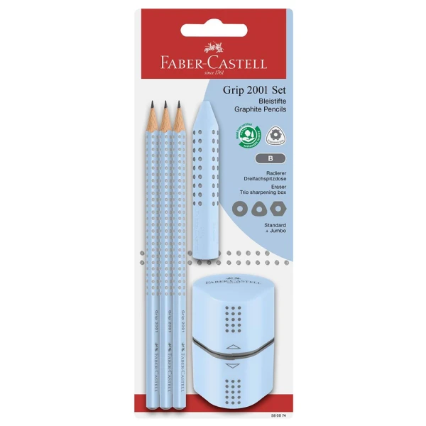 FABER-CASTELL ΣΕΤ 3 ΜΟΛΥΒΙΑ GRIP ΜΕ ΓΟΜΑ ΚΑΙ ΞΥΣΤΡΑ ΣΙΕΛ
