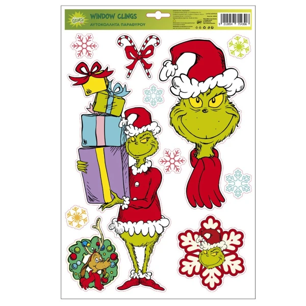 ΑΥΤΟΚΟΛΛΗΤΑ ΠΑΡΑΘΥΡΟΥ GRINCH 40Χ26,5 εκ. - 2 ΣΧΕΔΙΑ