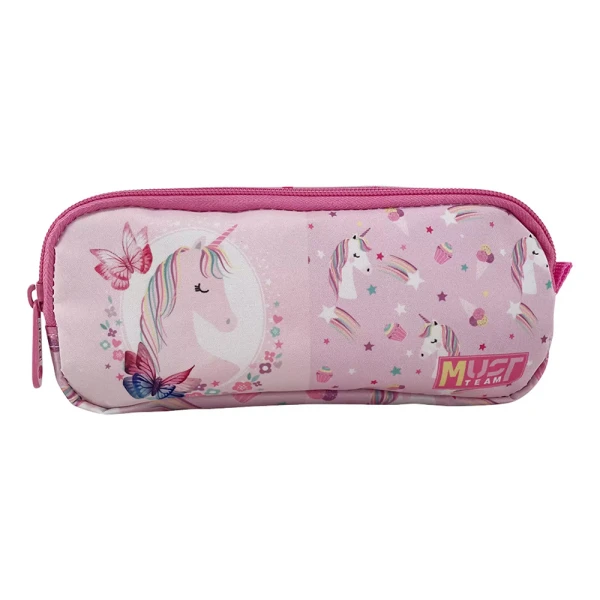 MUST TEAM BARREL PENCIL CASE 21X6X9 cm 2 COMPARTMENTS PINK UNICORN