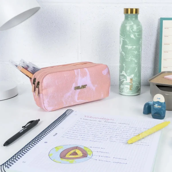 MILAN PENCIL CASE WITH 3 COMPARTMENTS 22X11X6.5 cm LAVA SERIES PINK