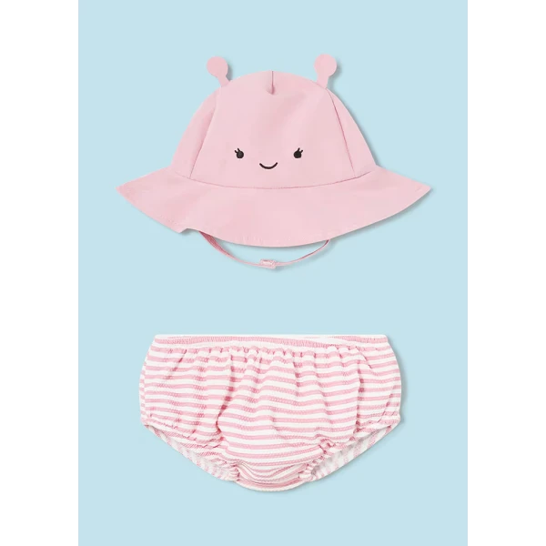 MAYORAL SET SWIMSUIT DIAPER AND HAT LIGHT SALMON