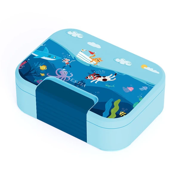 LUNCH BOX SAVE THE AEGEAN 750ml 2 STAINLESS STEEL REMOVABLE COMPARTMENTS OCEAN PLAY