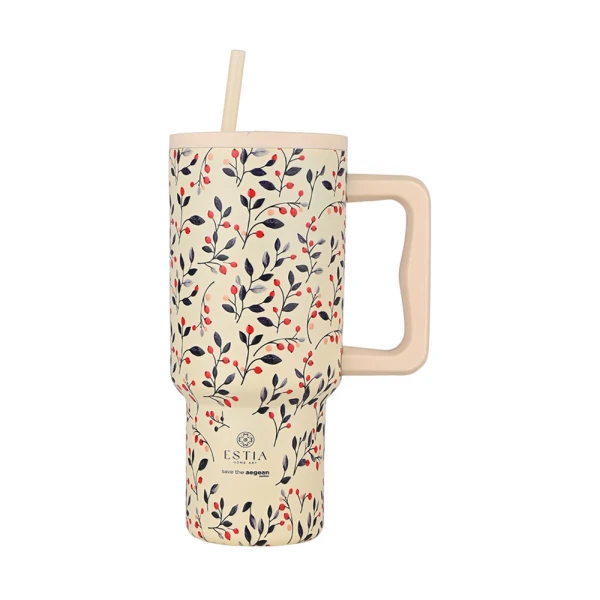 ESTIA HOME ART ΘΕΡΜΟΣ 900ml XL ΜΕ ΚΑΛΑΜΑΚΙ - BLOOM BEIGE