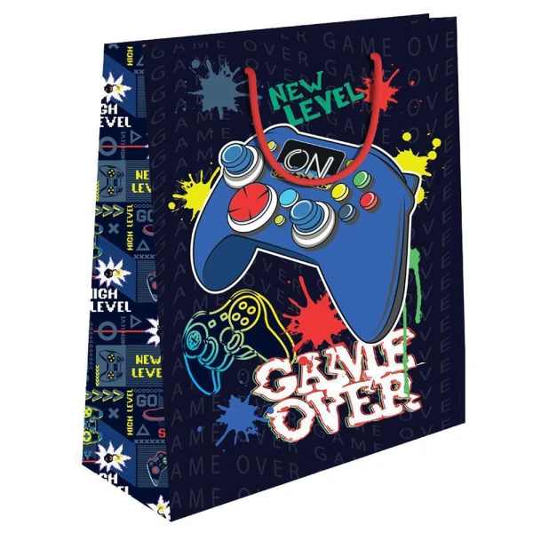 ΧΑΡΤΙΝΗ ΣΑΚΟΥΛΑ ΔΩΡΟΥ 33X12X45 εκ. GAME OVER & UNICORN - 2 ΣΧΕΔΙΑ