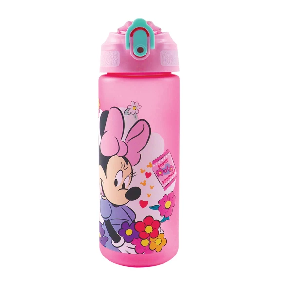 PLASTIC WATER BOTTLE 600ml WITH STRAW MINNIE