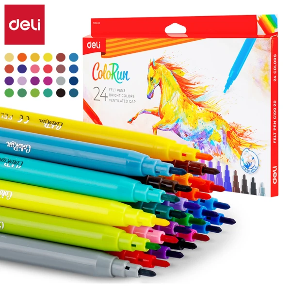 DELI ΜΑΡΚΑΔΟΡΟΙ WASHABLE ΧΑΡΤΙΝΗ ΘΗΚΗ COLORUN 24 ΧΡΩΜΑΤΑ 1-1.2mm