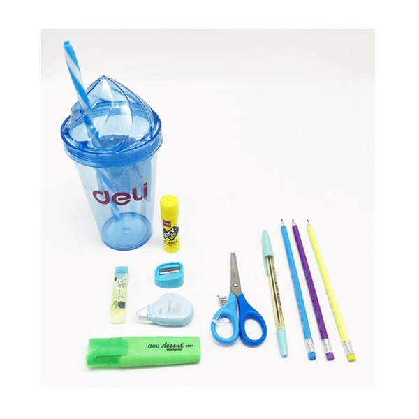 DELI STATIONERY SET FILLED CUP BACK TO SCHOOL BLUE