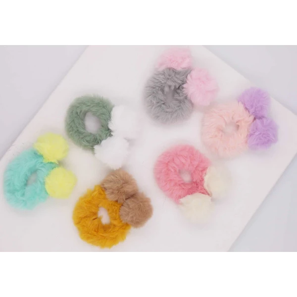 KIDS FURRY HAIR SCRUNCHIE MULTICOLOUR - 6 COLOURS