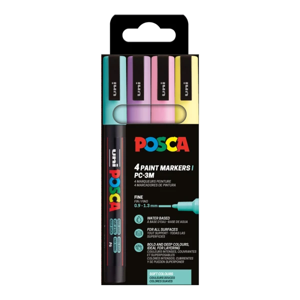 POSCA SET OF 4 MARKERS PC-3M 0.9-1.3mm - SOFT COLOR