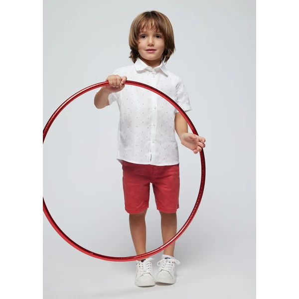 MAYORAL SHIRT SHORT SLEEVES MICROPRINTED WHITE-PINK
