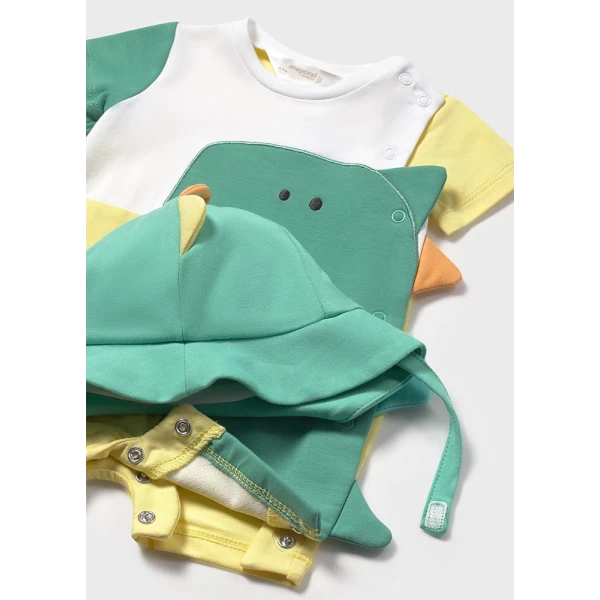 MAYORAL ONESIE SHORT COTTON AND HAT GREEN 