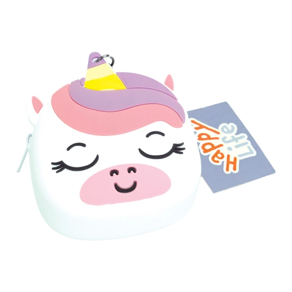 SILICONE KEYCHAIN COIN PURSE HAPPY LIFE UNICORN