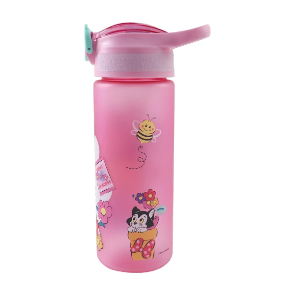 PLASTIC WATER BOTTLE 600ml WITH STRAW MINNIE