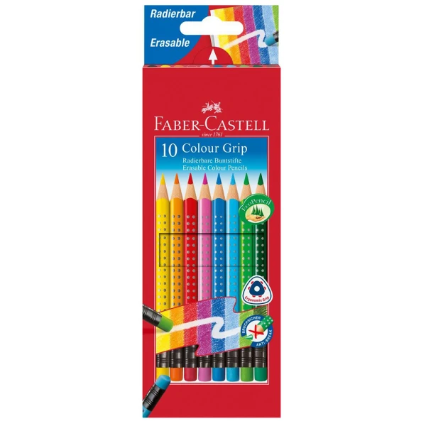 FABER-CASTELL SET 10 COLOUR PENCILS GRIP ERASABLE