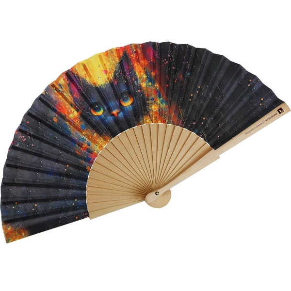 WOODEN FAN 23cm. - COSMIC CAT