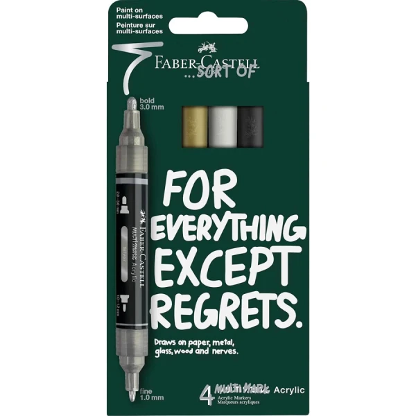 FABER-CASTELL ΣΕΤ 4 ΑΚΡΥΛΙΚΟΙ ΜΑΡΚΑΔΟΡΟΙ MULTIMARK ΛΕΥΚΟ-ΜΑΥΡΟ-ΧΡΥΣΟ-ΑΣΗΜΙ